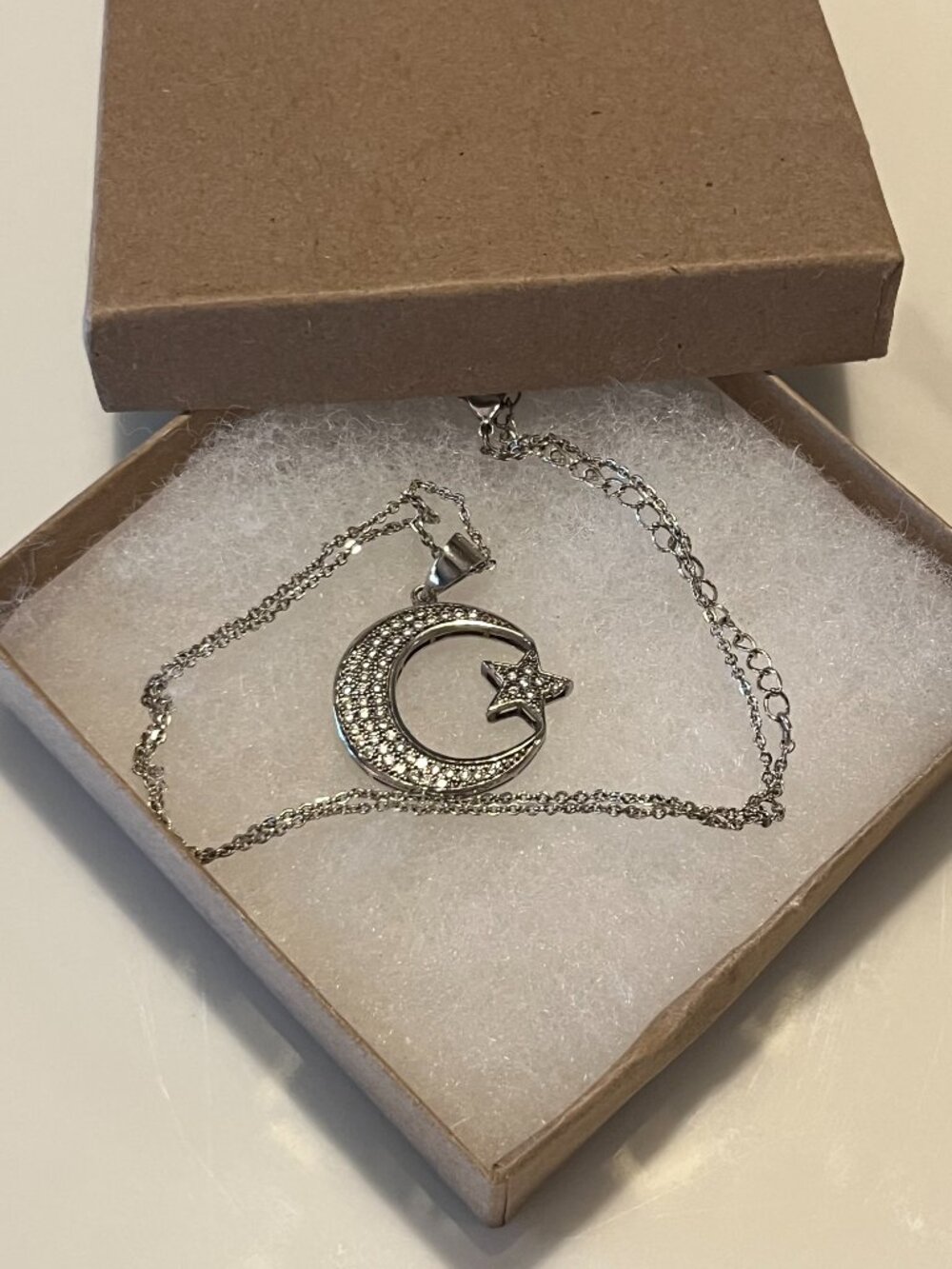 Sterling Silver Crescent Moon & Star Necklace + Box - Picture 8 of 8